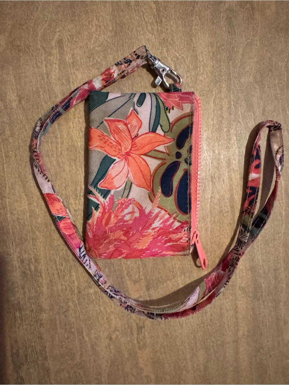 Vera Bradley Floral Pink Orange Lanyard Card Holder